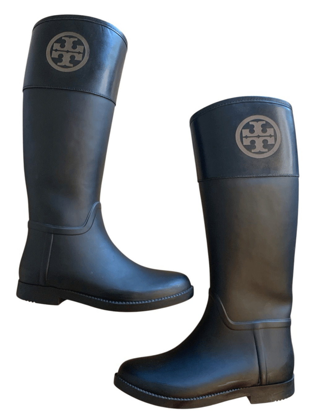Tory Burch Black Knee High Leather Rubber Boots